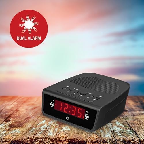 GPX C224B Dual Alarm Clock AM FM Radio with Red LED Display Black