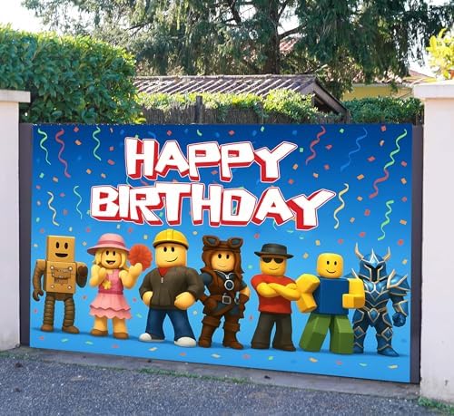 Gaming Birthday Decorations Pixel Backdrop Banner for Boys 6x4ft
