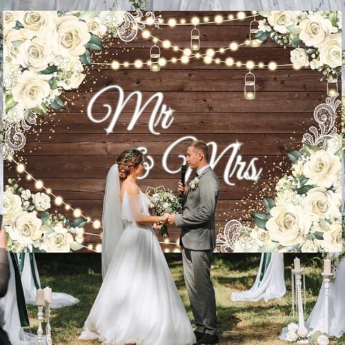 7x5ft Floral Mr And Mrs Photo Booth Backdrop