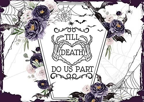 Mocsicka Till Death Do Us Part Halloween Wedding Backdrop - Purple 7x5ft