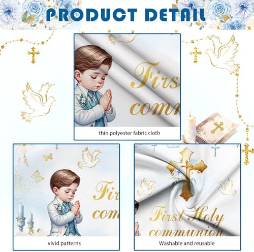 MEHOFOND 7x5ft First Holy Communion Backdrop with Blue Boy Design