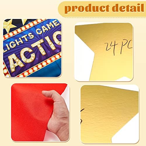 Frienda 6x5ft Movie Photo Backdrop with Red Carpet Runner and Star Cutouts