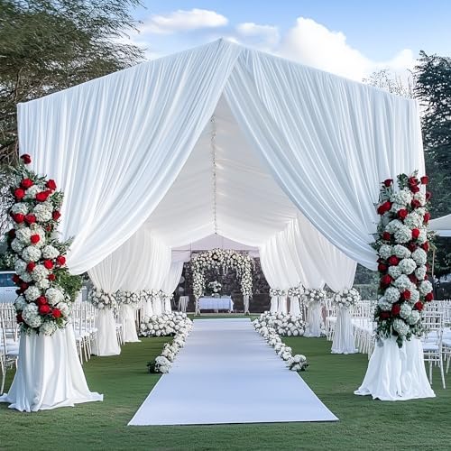 4 Panels White Wedding Drapes 5ftx40ft Wrinkle Free