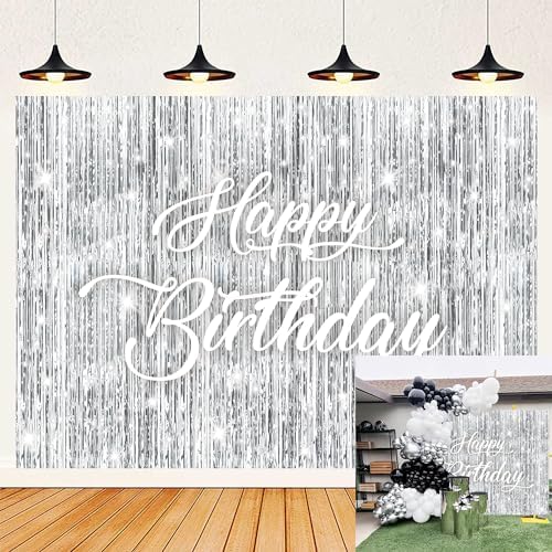 Silver Flash Happy Birthday Backdrop 7x5FT