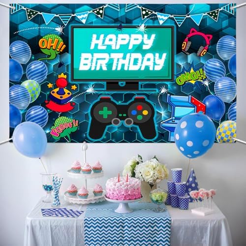 Video Game Birthday Backdrop 7x5ft Blue