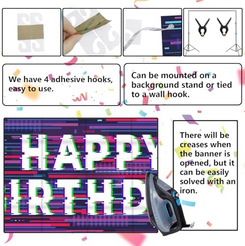 Pixel Art Birthday Holographic Banner Decor