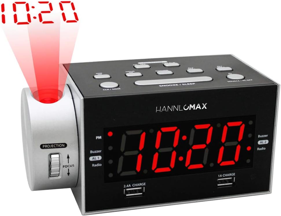 HX-135CR Alarm Clock Radio with Projection and Dual USB Ports
