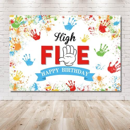 MEHOFOND 5th Birthday Rainbow Party Backdrop 7x5ft