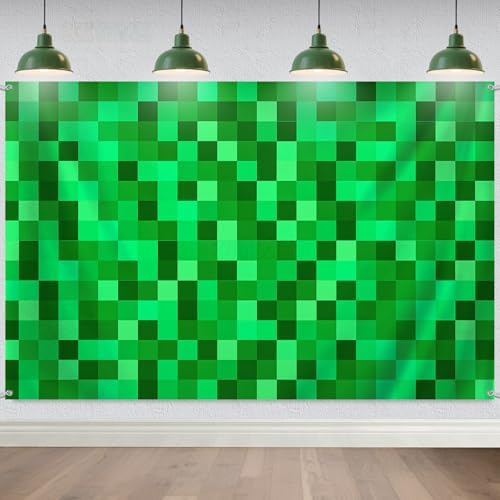36x6ft Green Pixel Birthday Backdrop Gamer Party Decor