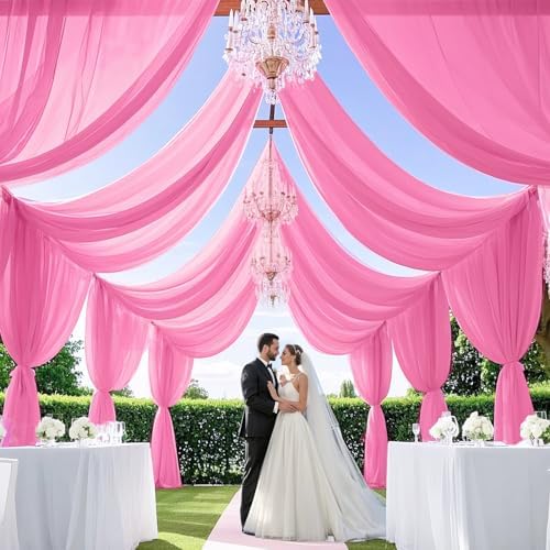 MODFUNS Pink Chiffon Ceiling Drapes 2 Panels 5x20 FT for Wedding Backdrop