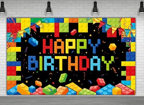 CHXSM 6x36ft Colorful Blocks Birthday Banner Backdrop