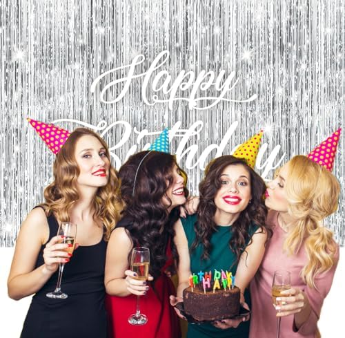 Silver Flash Happy Birthday Backdrop 7x5FT