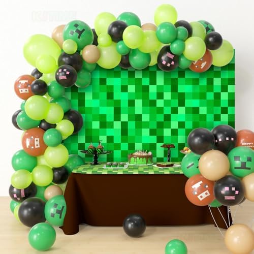 36x6ft Green Pixel Birthday Backdrop Gamer Party Decor