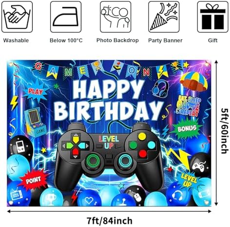 Avezano Gaming Birthday Party Backdrop 7x5ft