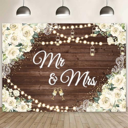 7x5ft Floral Mr And Mrs Photo Booth Backdrop