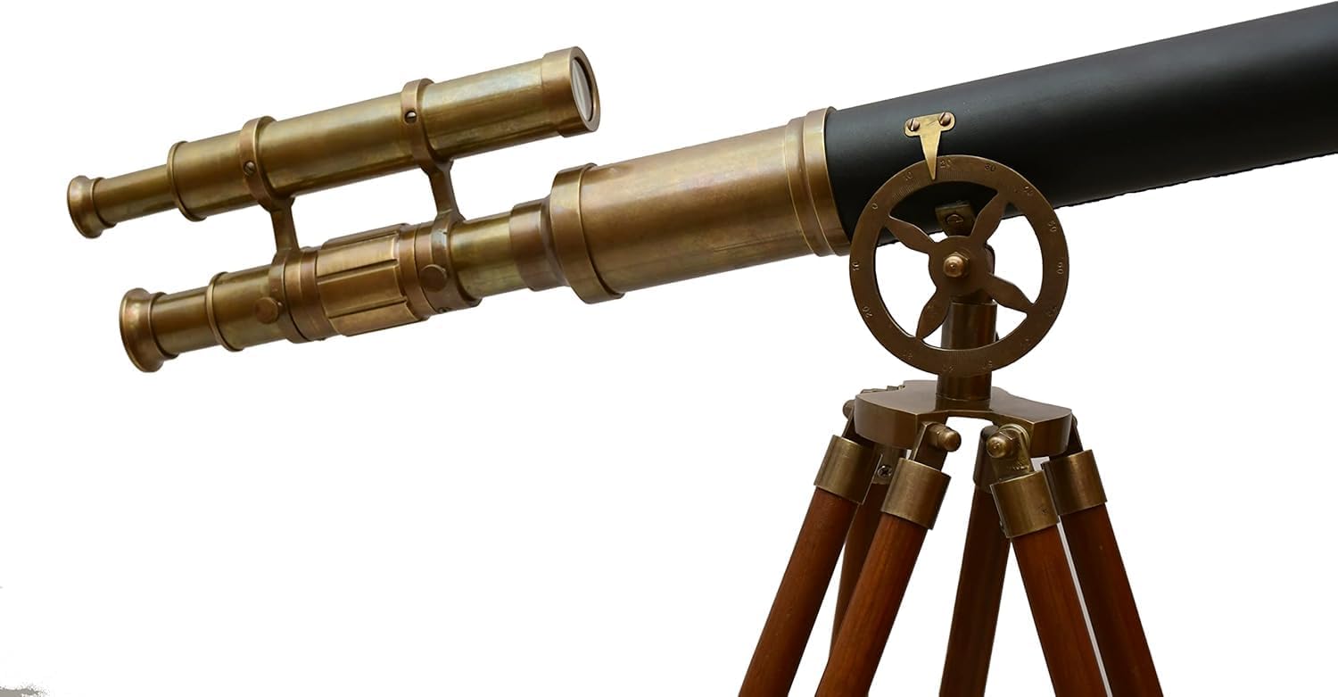 Floor Standing Brass Telescope with Wooden Tripod