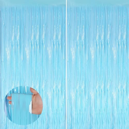 Macaron Blue Foil Fringe Curtain 2Pack 33 x 83 Ft