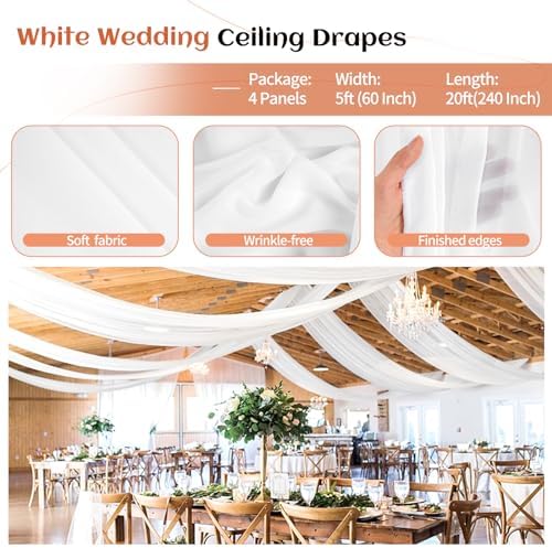 4 Panels White Ceiling Drapes for Wedding Decorations