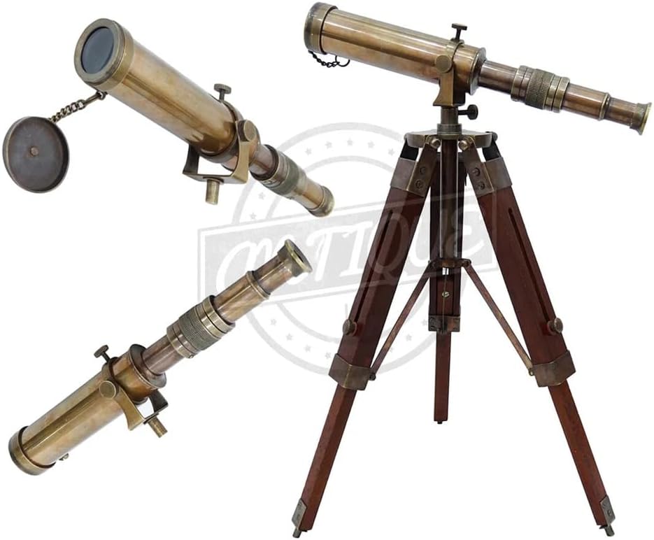 Blackperlcrafts Brass Telescope with Wooden Tripod
