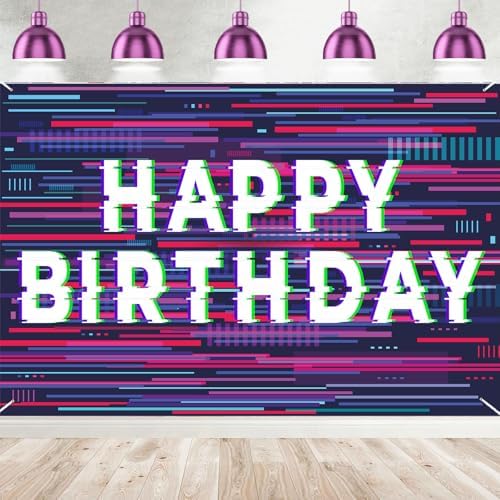Pixel Art Birthday Holographic Banner Decor