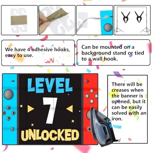 Level Up Happy 7th Birthday Banner Photo Booth Prop