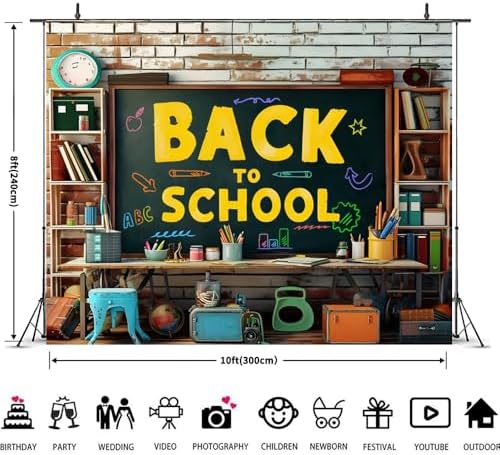 Back to School Backdrop 10x8ft Photo Studio Background for Parties