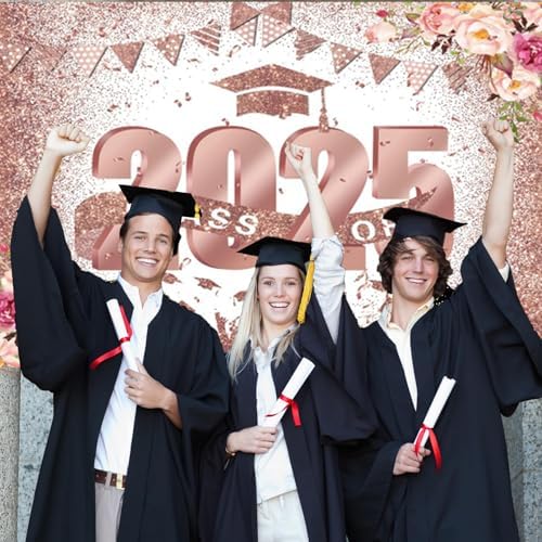 Graduation Class of 2025 Pink Floral Photo Backdrop 10x8ft Vinyl