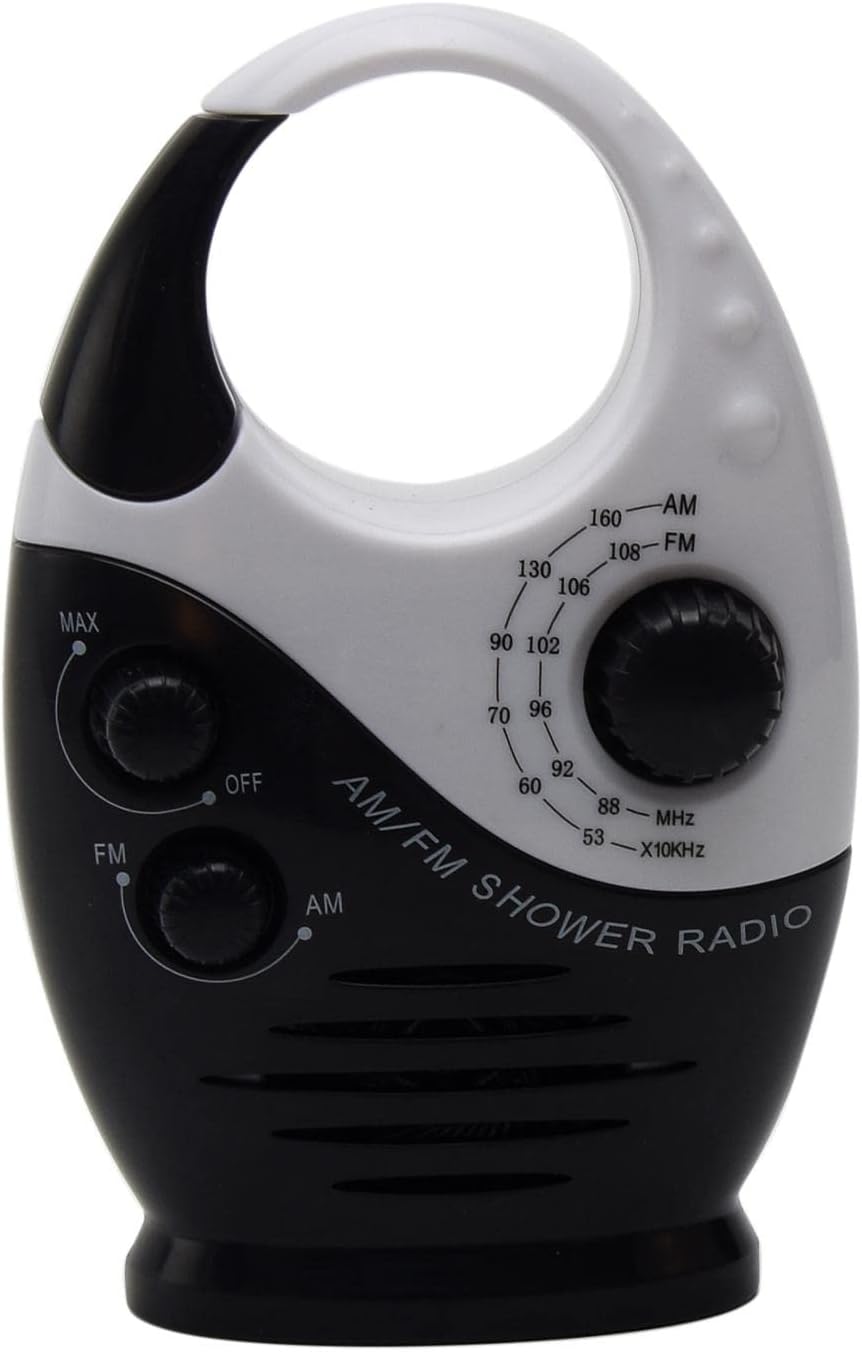 Pilarmuture Waterproof Shower Radio with Adjustable Volume and AMFM Tuning Black