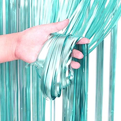 Teal Blue Tinsel Foil Fringe Curtains - 2pc