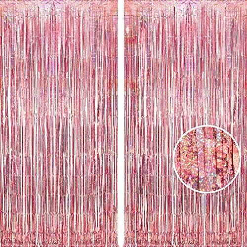 BraVeshine Rose-Gold Tinsel Curtain Backdrop - 2Pcs 32x82ft