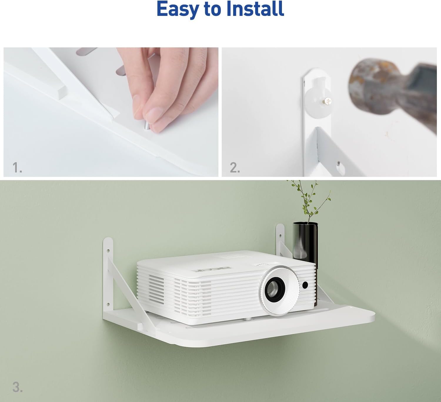 Small Mini Projector Shelf Wall Mount Holder Stand Accessories White