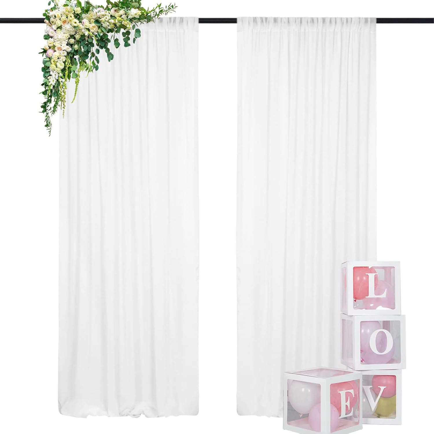 DUOBAO White Chiffon Backdrop Curtain 2 Panels 29x120 Inches