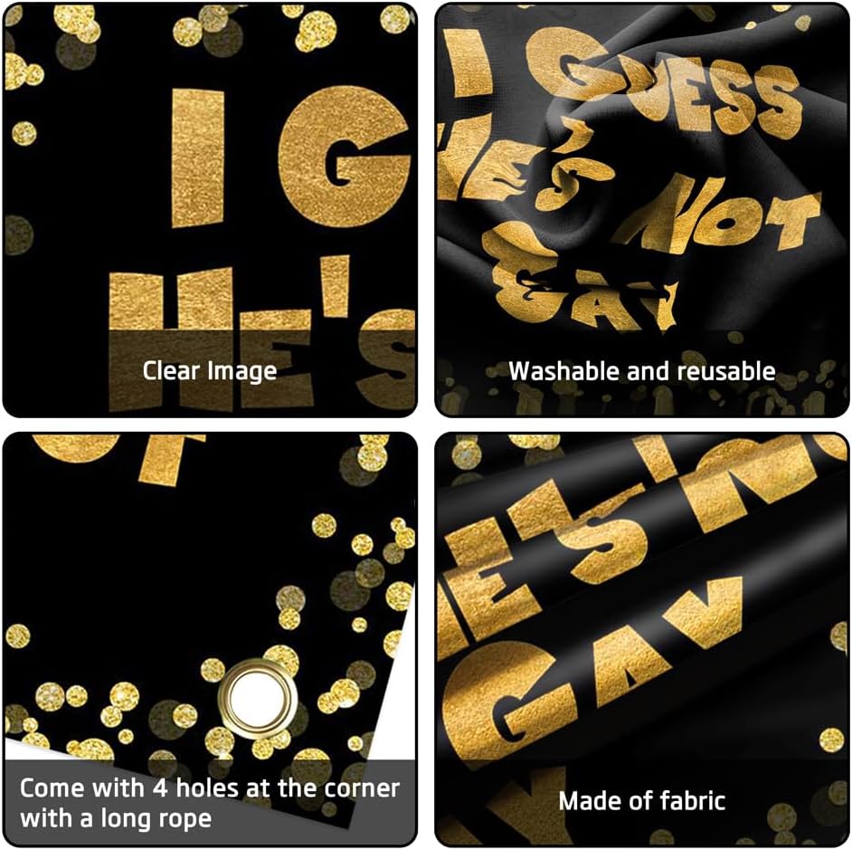 Lofaris Funny Bachelor Party Banner - Extra Large Gold Glitter and Black Backdrop