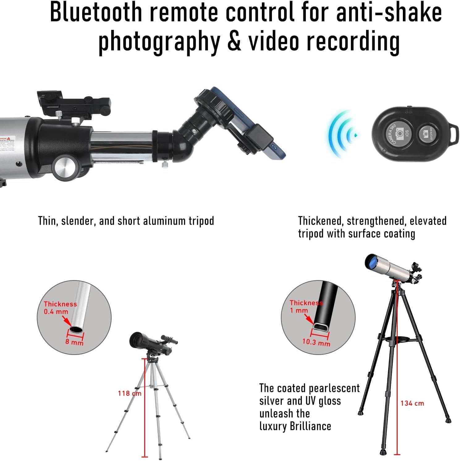 90mm Aperture Refractor Telescope with Stargazing App for Beginners and Adults