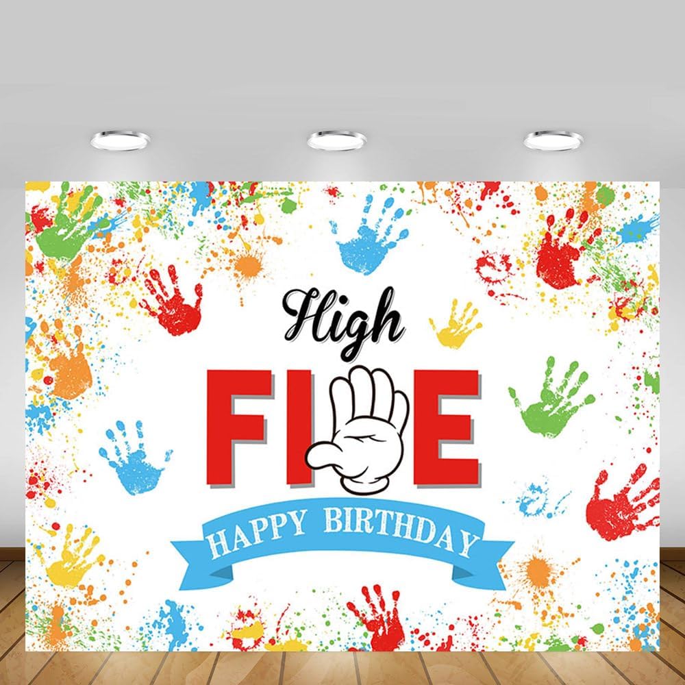 MEHOFOND 5th Birthday Rainbow Party Backdrop 7x5ft