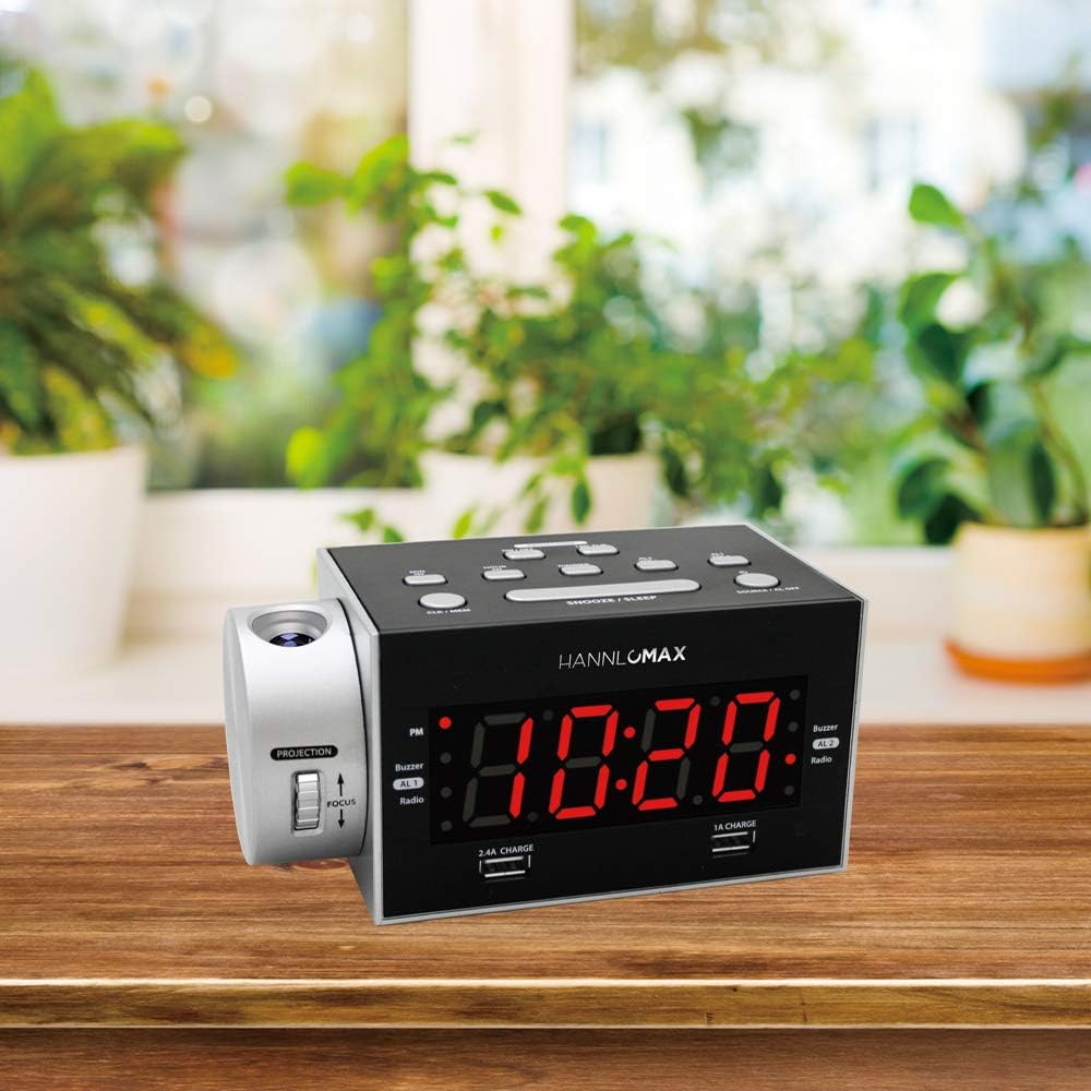 HX-135CR Alarm Clock Radio with Projection and Dual USB Ports