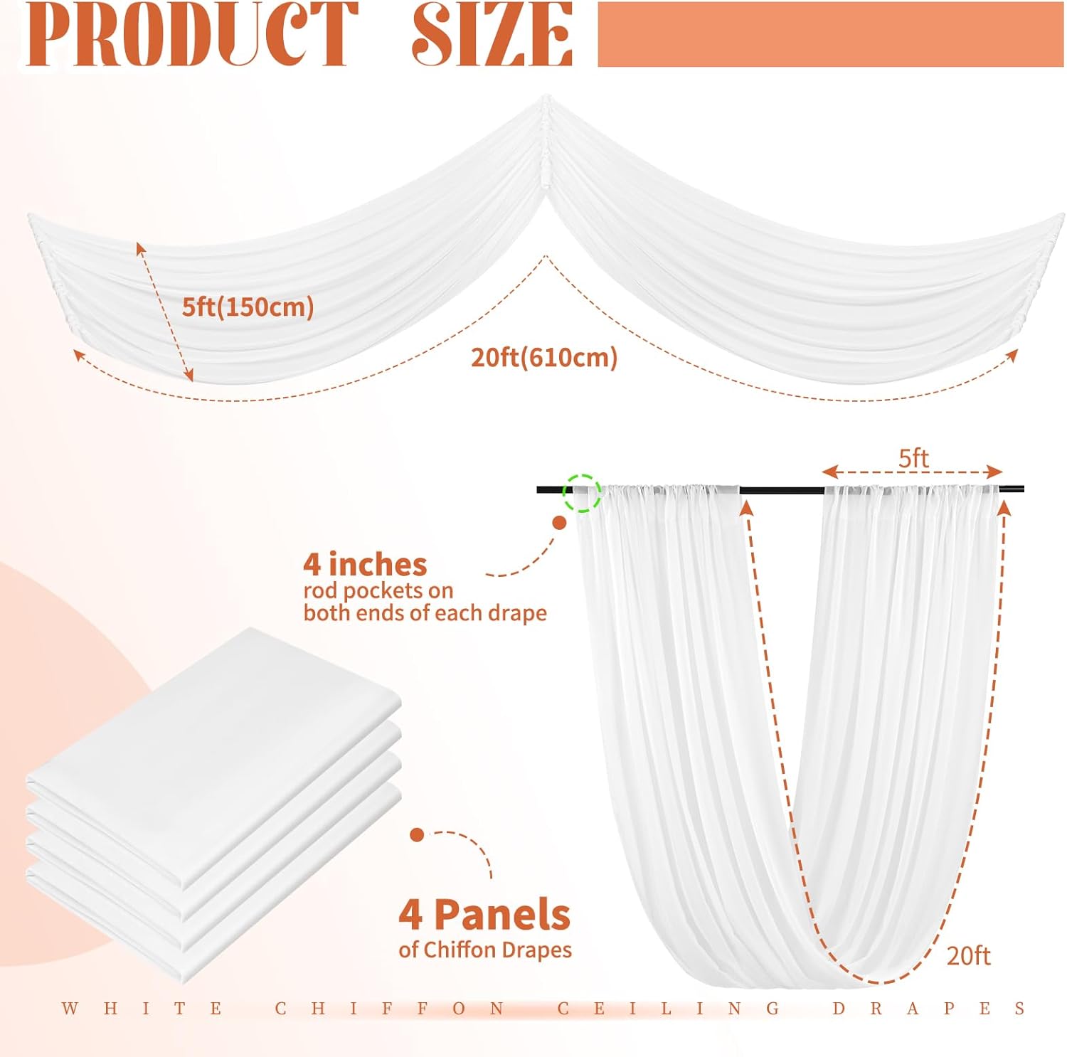 4 Panels White Ceiling Drapes for Wedding Decorations