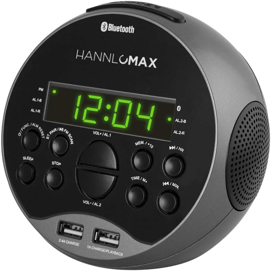 HANNLOMAX HX-129CR Alarm Clock Radio with Bluetooth and USB Charging