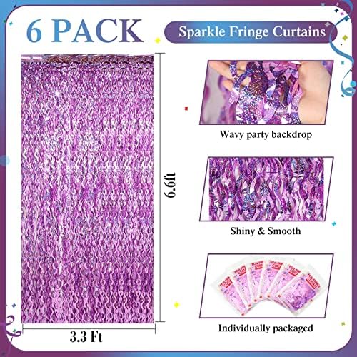 Jutom 6 Piece Wavy Tinsel Curtain Purple
