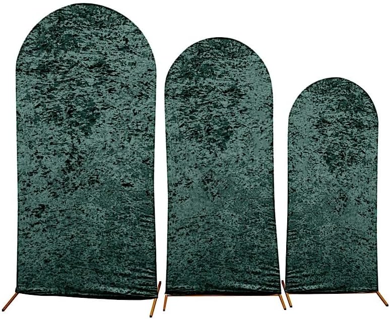 3 Hunter Green Crushed Velvet Round Top Arch Backdrop Covers