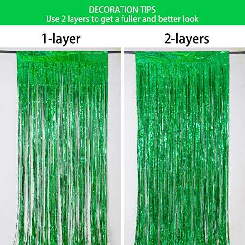 Foil Fringe Curtain - 3 Pack Green Tinsel Party Decor