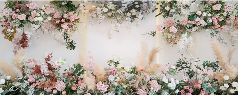 Yeele 15x8ft Pink White Wedding Backdrop with Rose Flowers