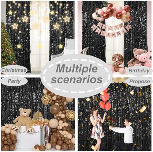 18MM Black Sequin Curtains 45FTX9FT 2 Panels Backdrop