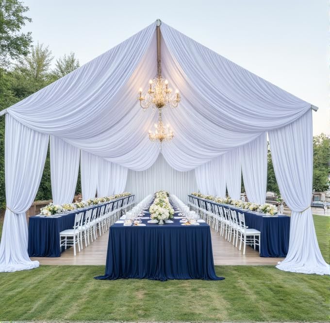 4 Panels White Wedding Drapes 5ftx40ft Wrinkle Free