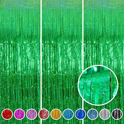 Foil Fringe Curtain - 3 Pack Green Tinsel Party Decor