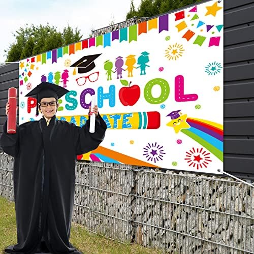 Tudomro Preschool Graduation Backdrop Banner 728 x 433 in White