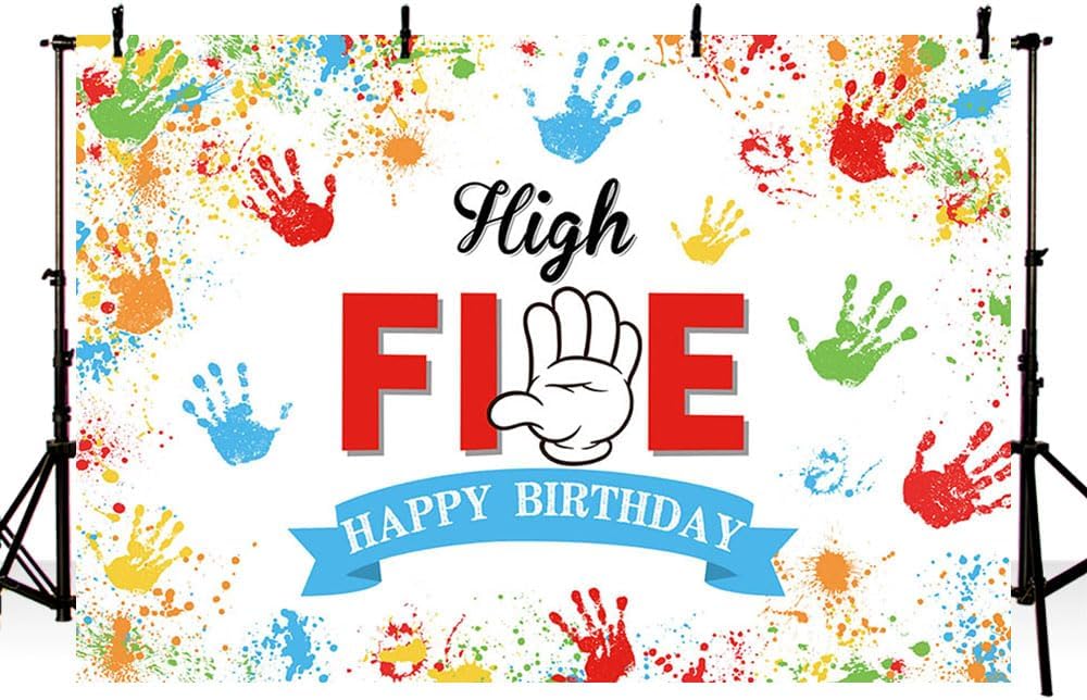 MEHOFOND 5th Birthday Rainbow Party Backdrop 7x5ft