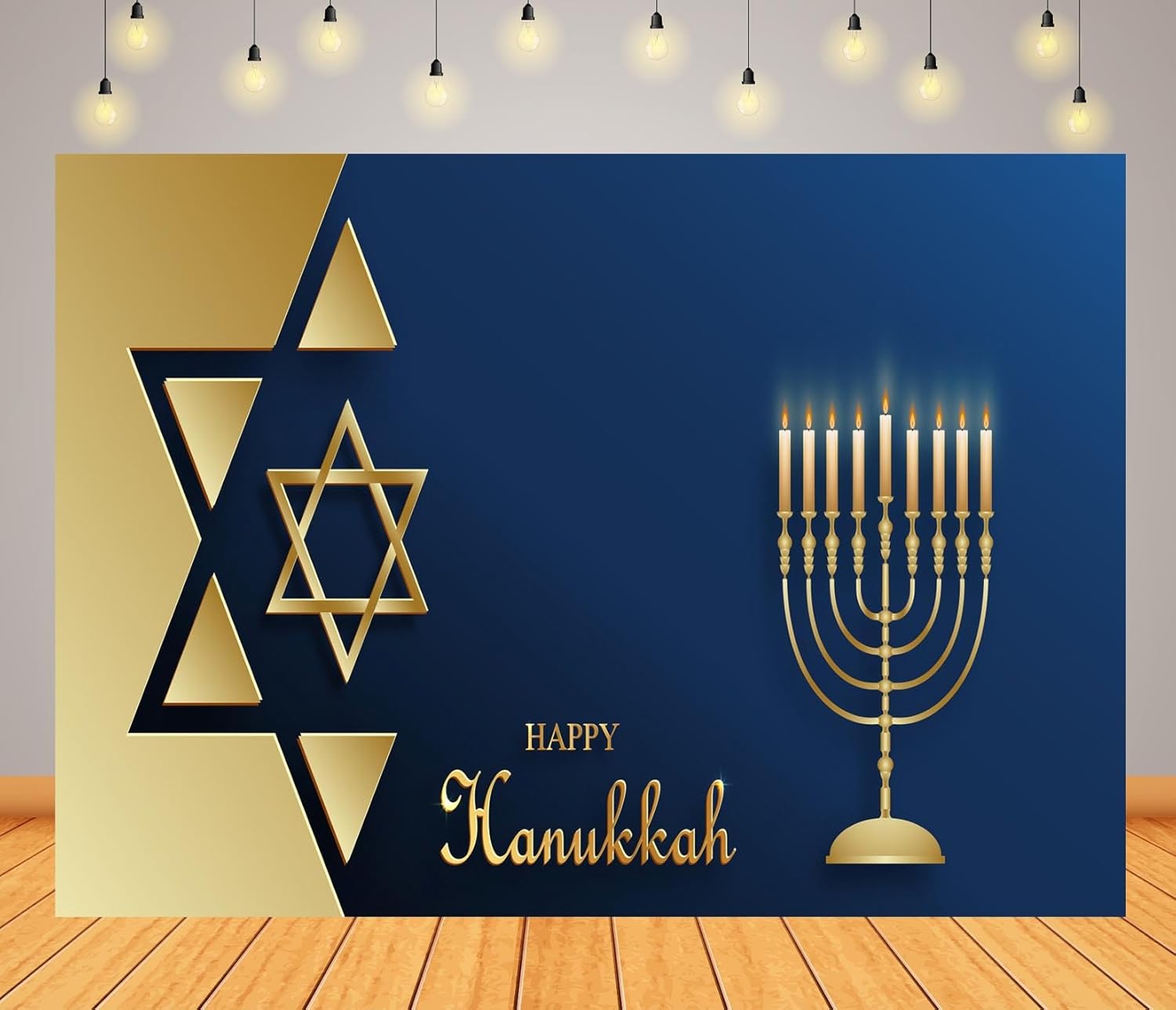 BELECO 8x6ft Happy Hanukkah Backdrop with Menorah and Candles