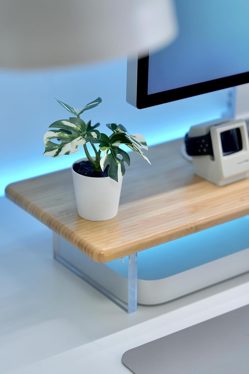 Bamboo Monitor Stand Riser with RGB Lights 315 Inches Natural Design