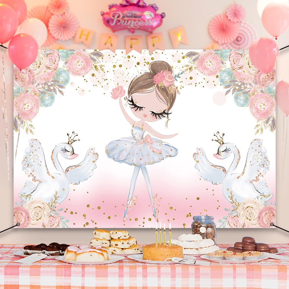 DORCEV Glitter Swan Birthday Banner Backdrop for Girls